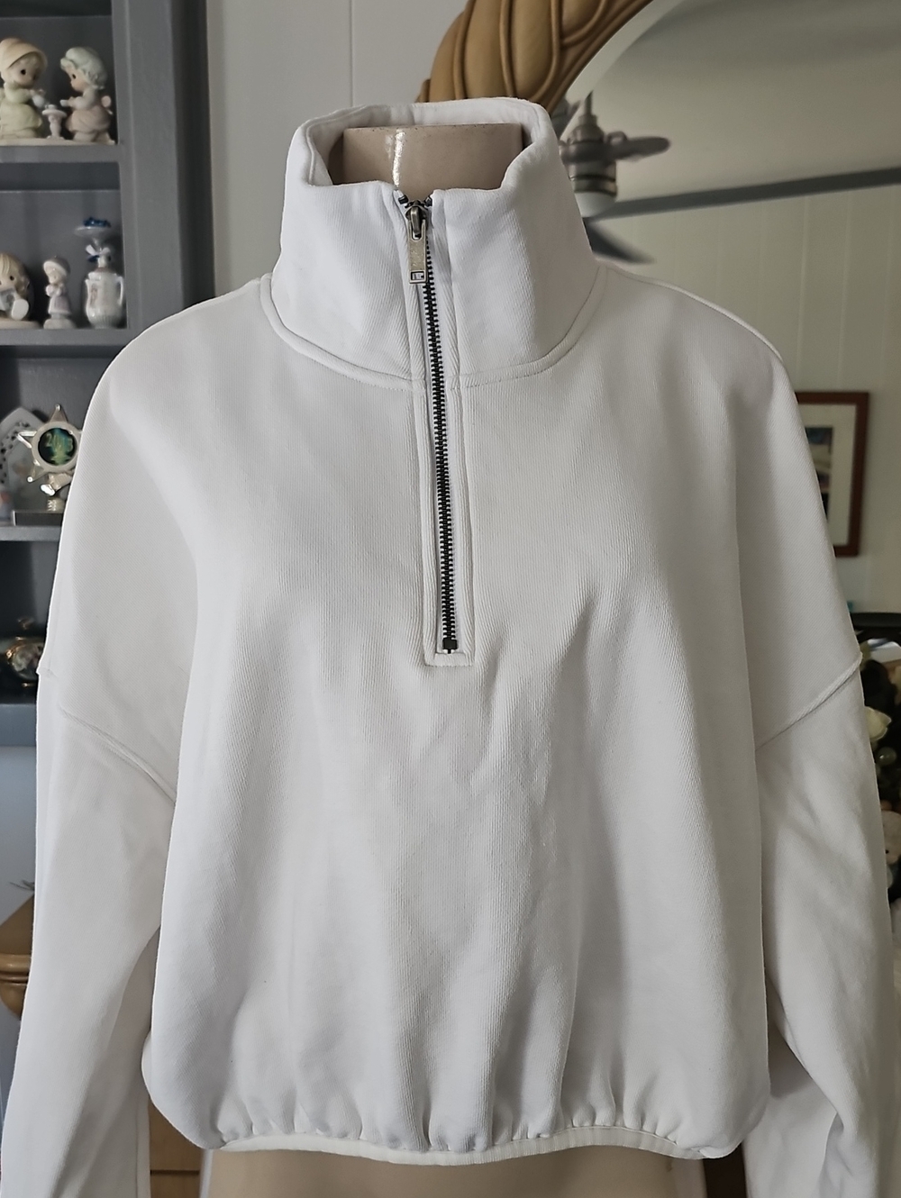 KDB By Kanlana White Half-Zip Mock Neck Women's Sweater